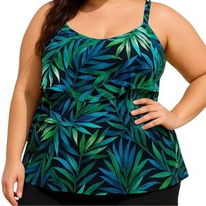 Miami Pearls Plus Size 24W Tankini Tropical Swim top adjustable straps